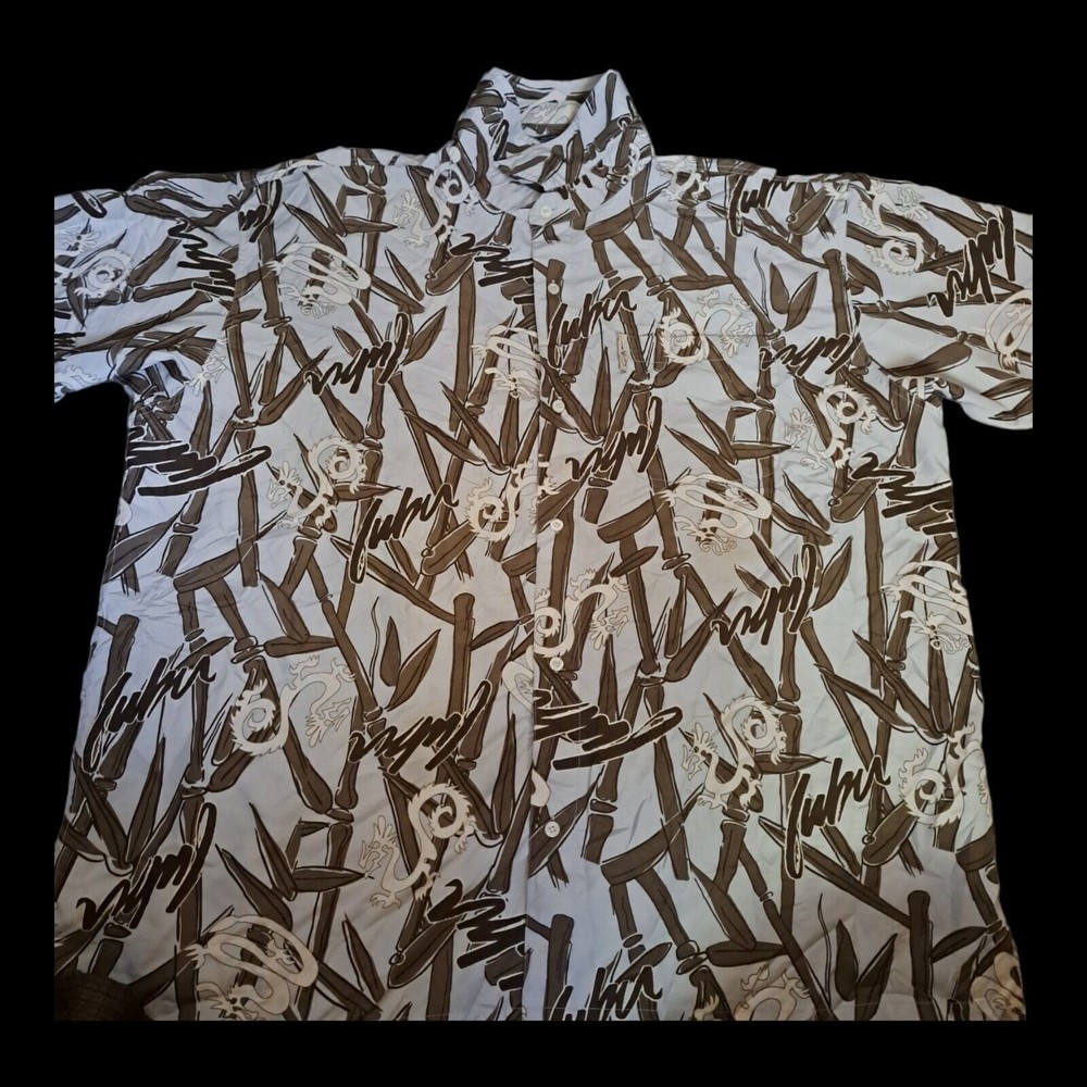 Y2K 2XL FUBU Dragon Button Shirt VTG Streetwear Hip Hop Rap Grunge Skate